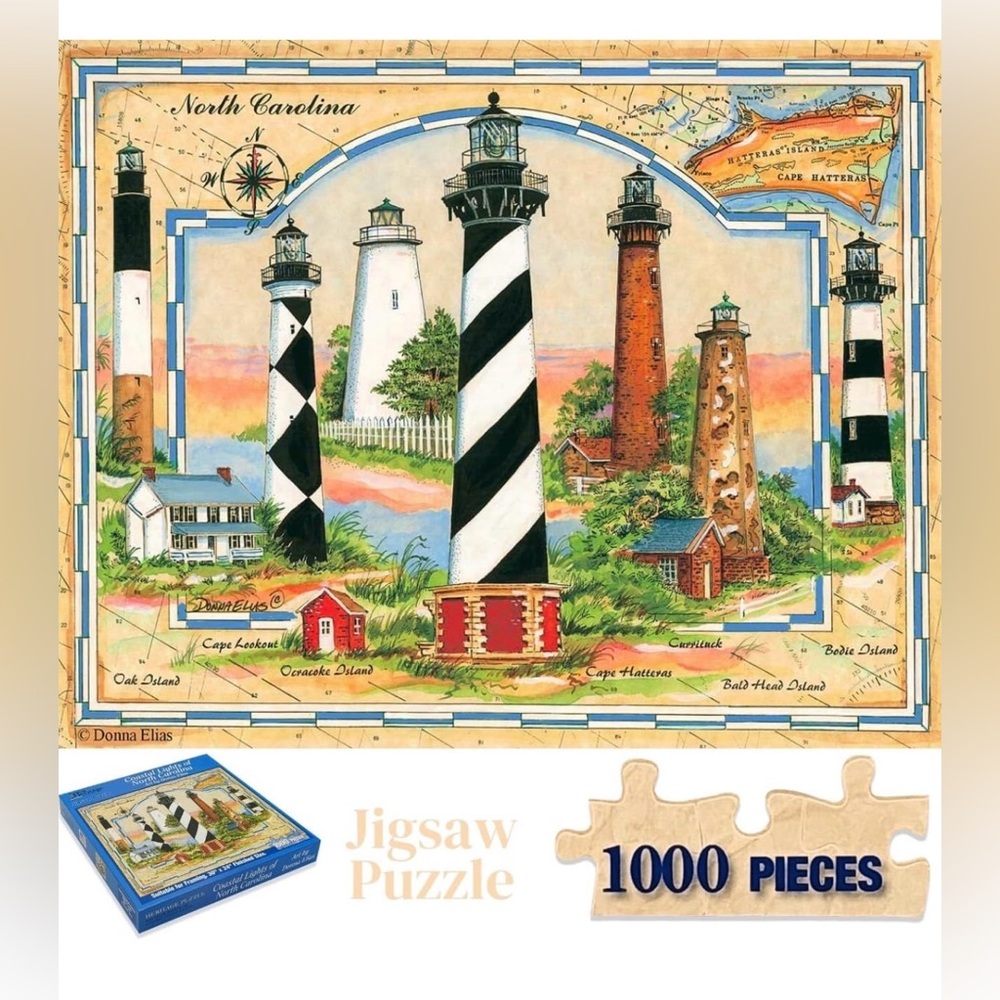 Heritage Coastal Lights of North Carolina Jigsaw Puzzle by Donna Elias